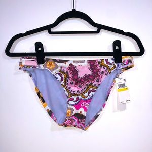 NWT Hula Honey M pink/gold/lavender paisley print triple string swim bottom